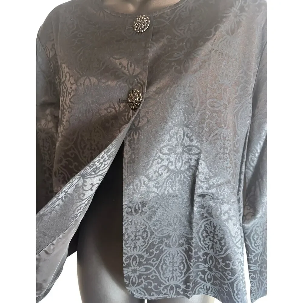 Chico’s Allaro 7/8 Sleeve Jacket Womens Size 2 Black Scroll Pattern Button New - Picture 5 of 11
